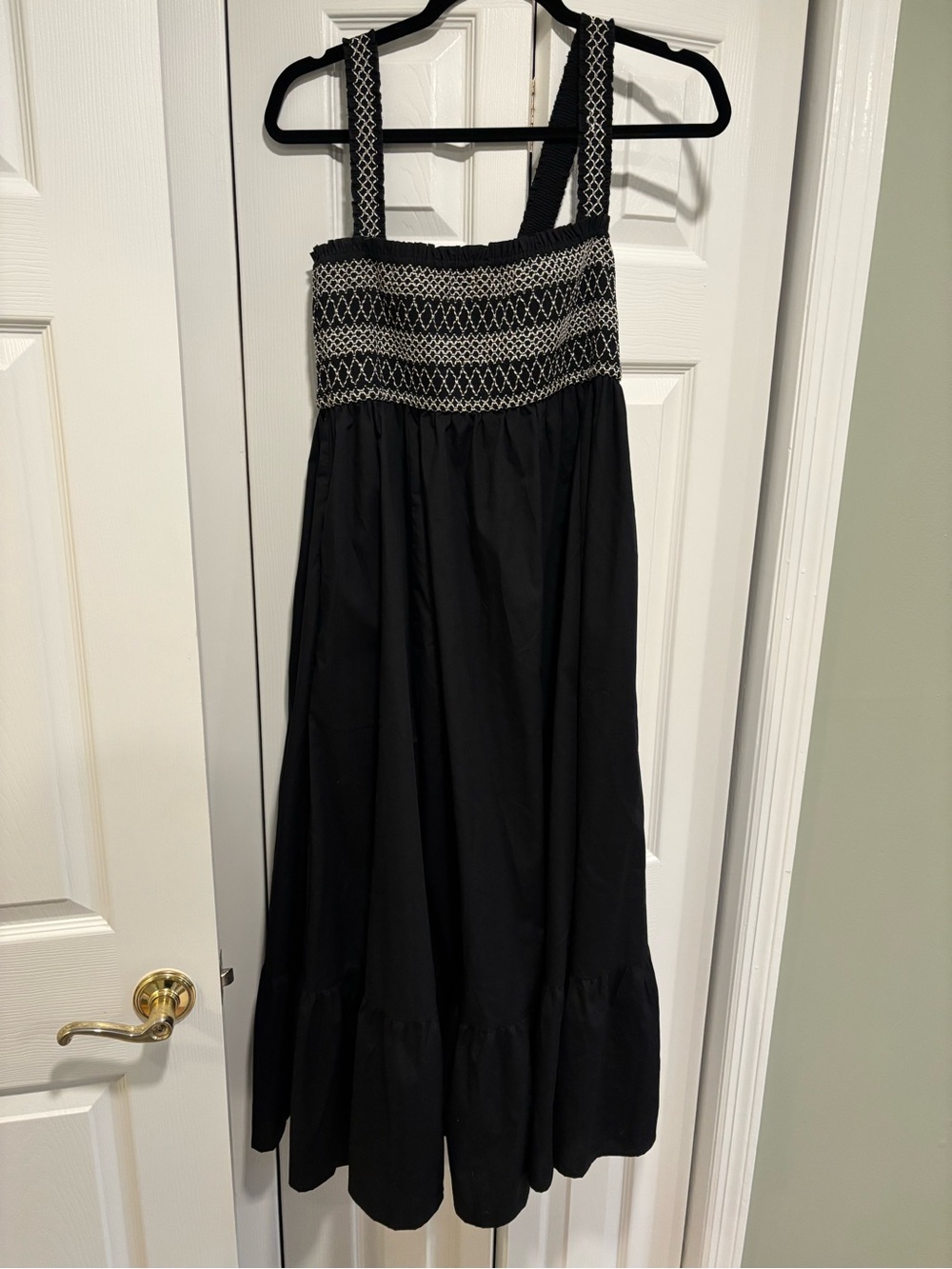 Abercrombie & Fitch Black Smocked Maxi Dress with Contrast Embroidered Yoke